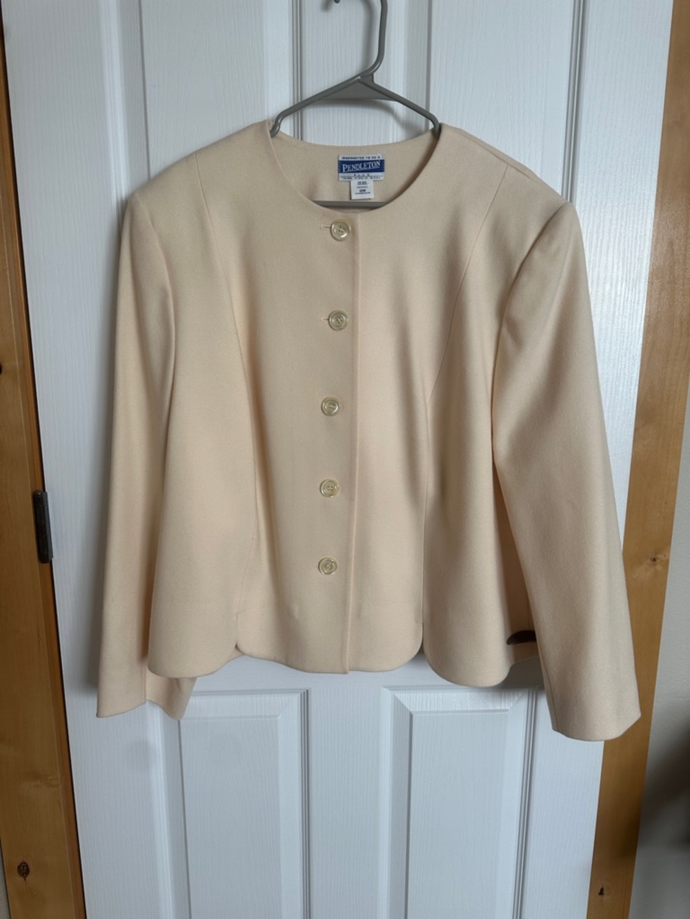 Vintage Pendleton Cream Collarless Button-Front Wool Blazer